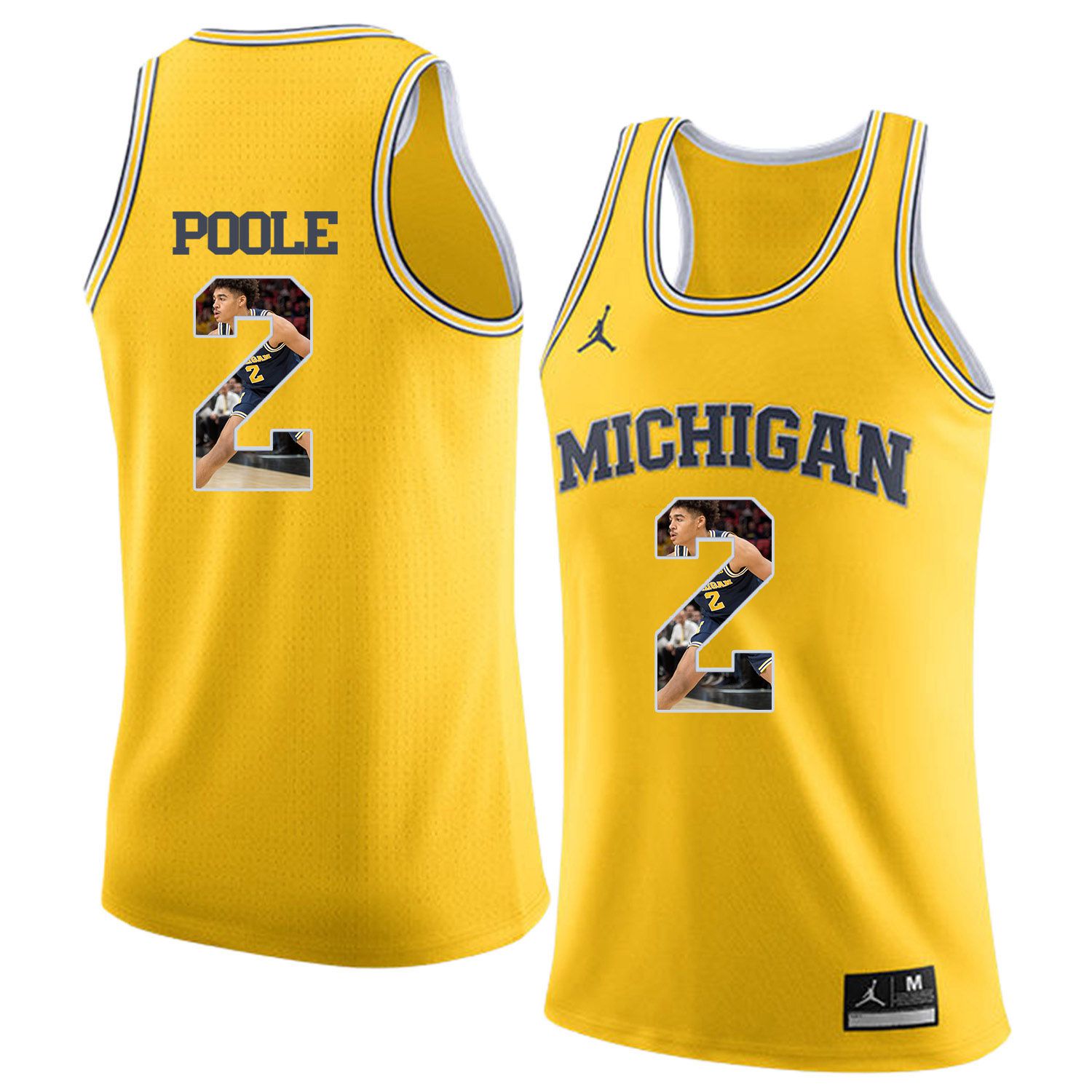 Men Jordan University of Michigan Basketball Yellow #2 Poole Fashion Edition Customized NCAA Jerseys->customized ncaa jersey->Custom Jersey
